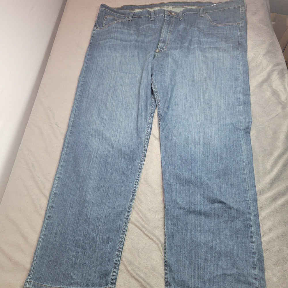 Vintage Wrangler 48x30 Slim Fit Mens Blue Denim Jeans With Distressed Look Pants